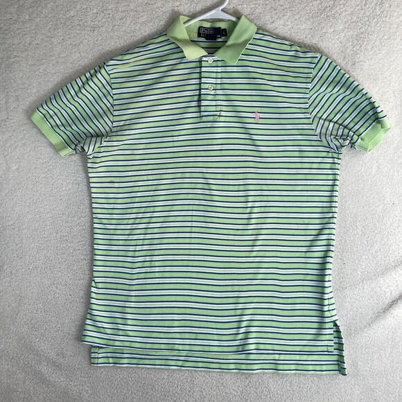 Polo Ralph Lauren Polo Shirt Mens Large Green Striped Vintage Rugby Sleeve - Picture 1 of 16